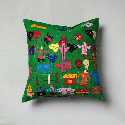 Green  Pipli Applique Work Cotton Cushion Cover