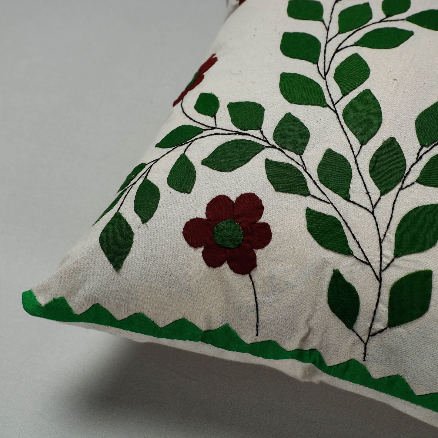 Green Pipli Applique Work Cotton Cushion Cover 