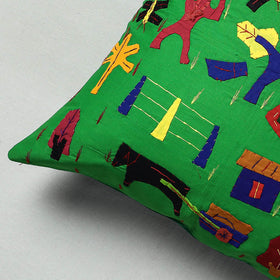 Green  Pipli Applique Work Cotton Cushion Cover