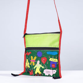 Green Pipli Applique Work Cotton Sling Bag