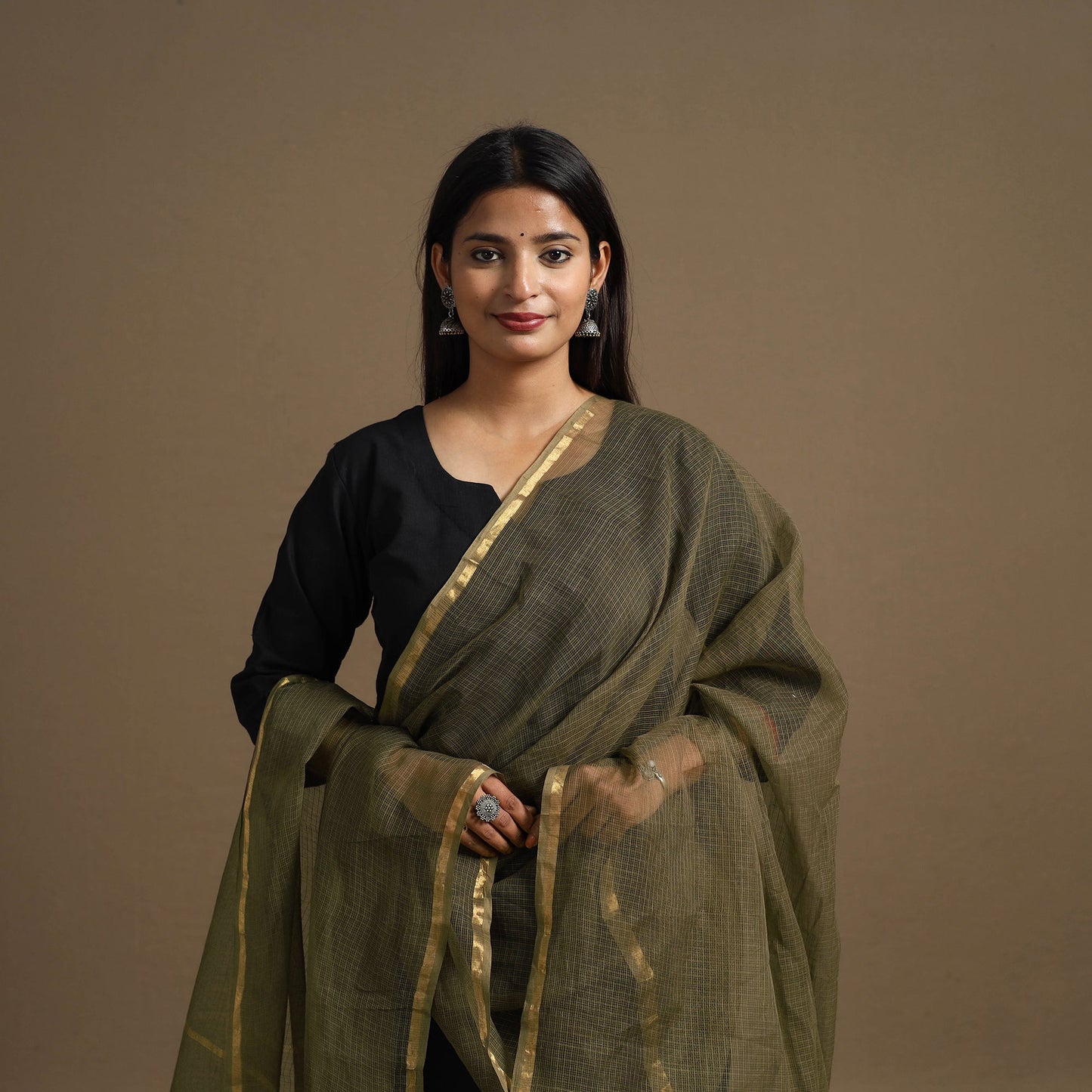  Green Plain Cotton Kota Doria Dupatta