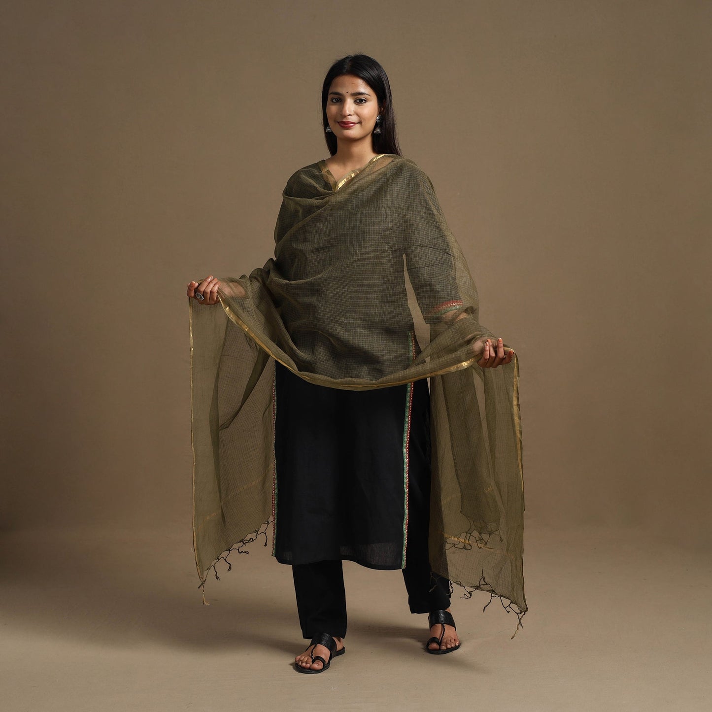  Green Plain Cotton Kota Doria Dupatta