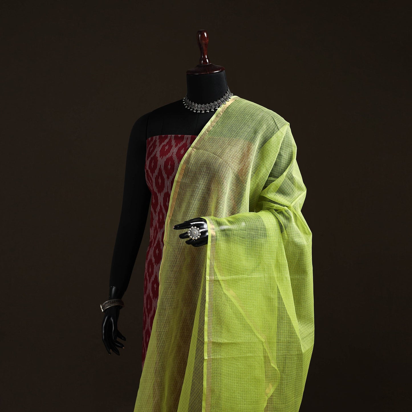 Plain cotton kota doria dupatta 03 - handcrafted