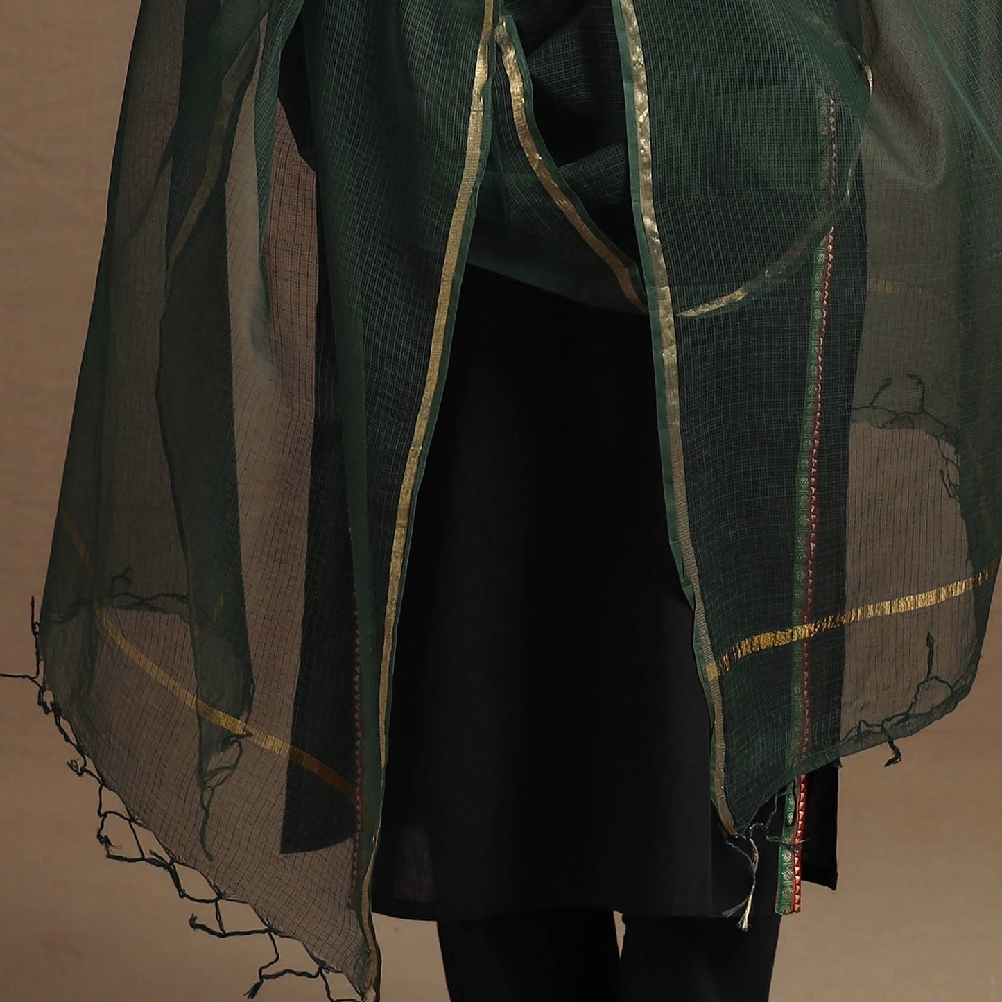  Green Plain Cotton Kota Doria Dupatta