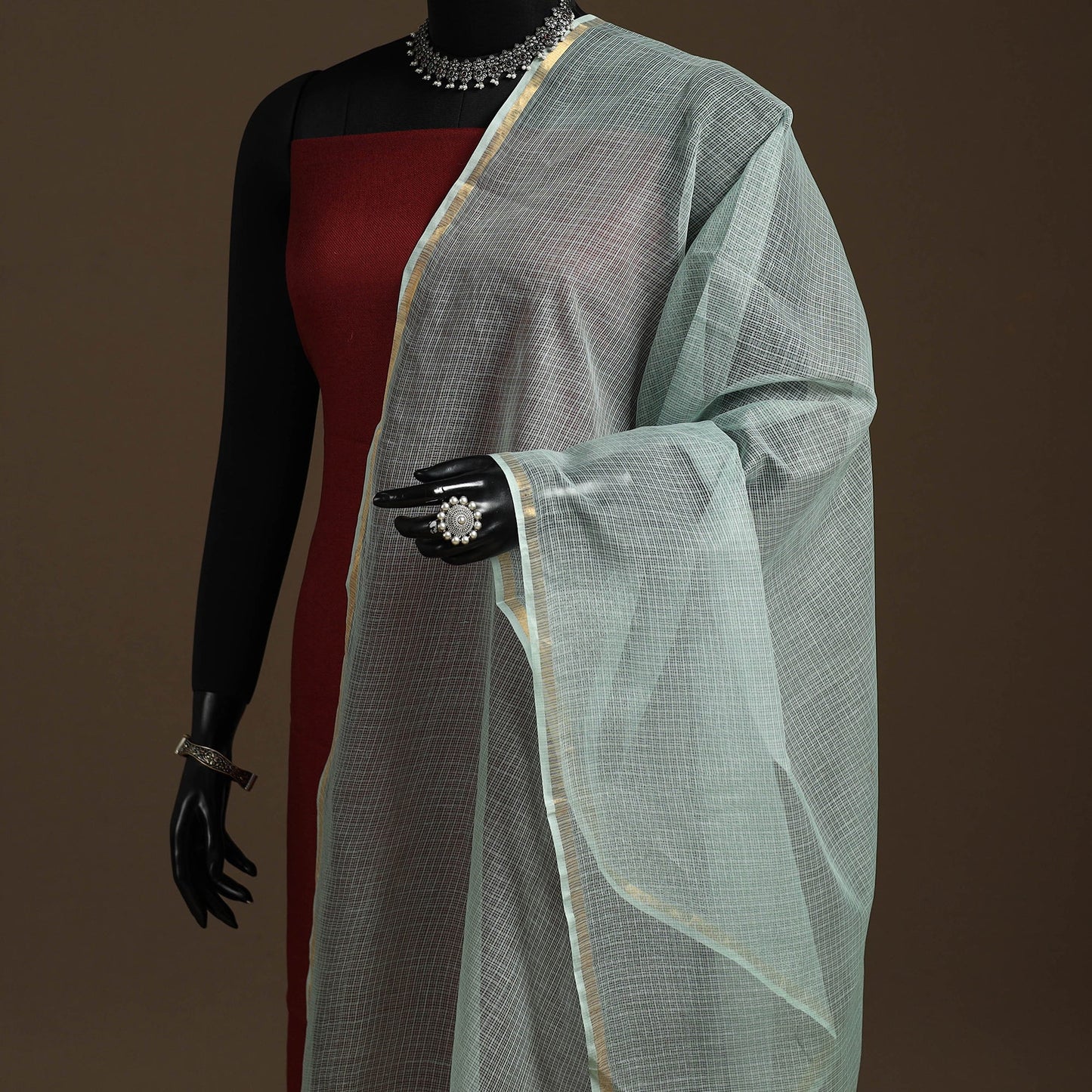 Plain cotton kota doria dupatta 17 - handcrafted