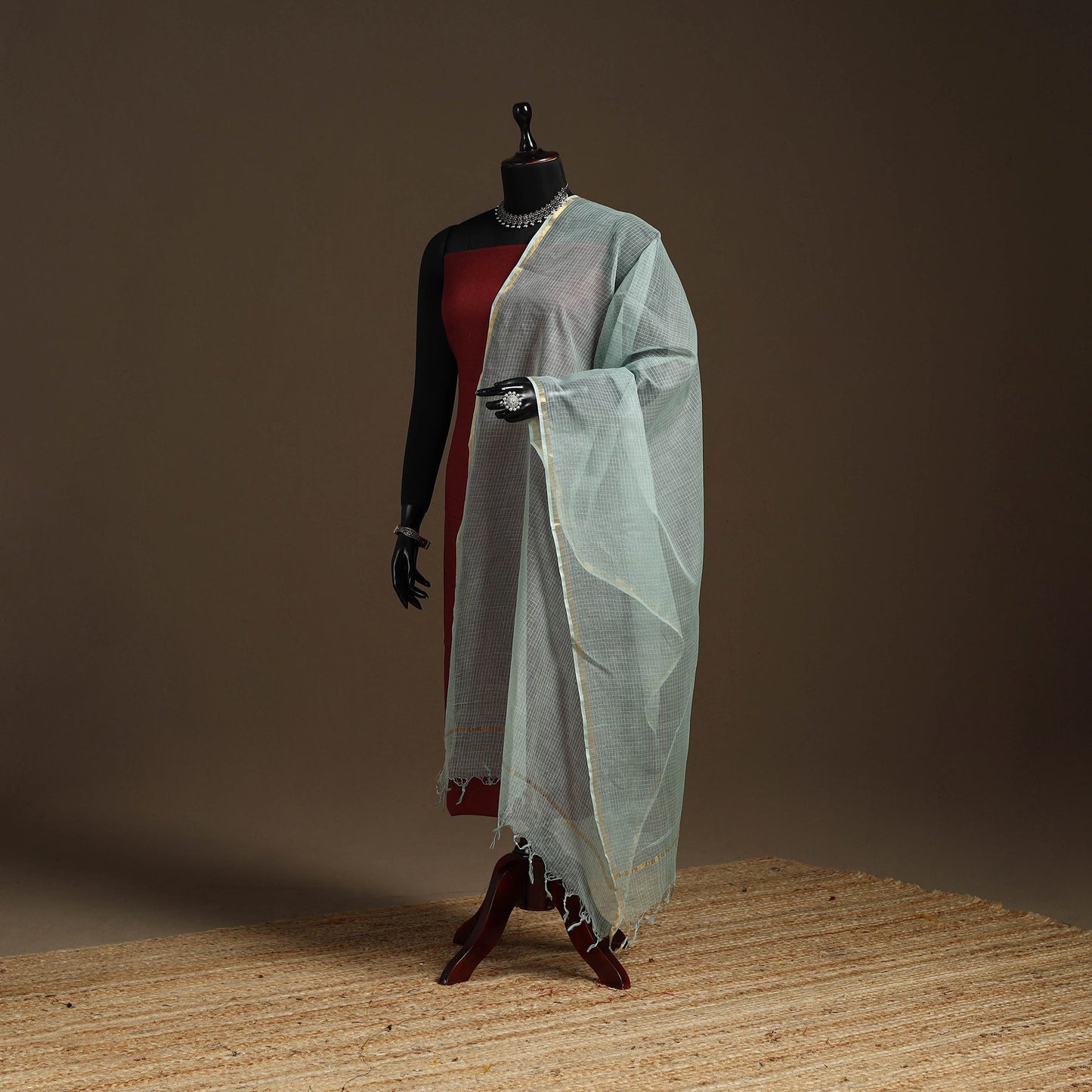 Plain cotton kota doria dupatta 17 - handcrafted