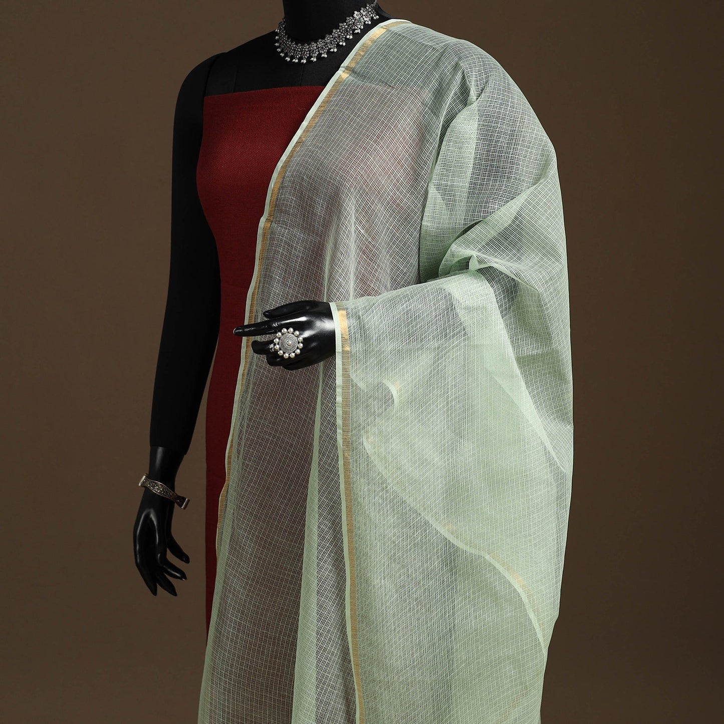 Plain cotton kota doria dupatta 24 - handcrafted