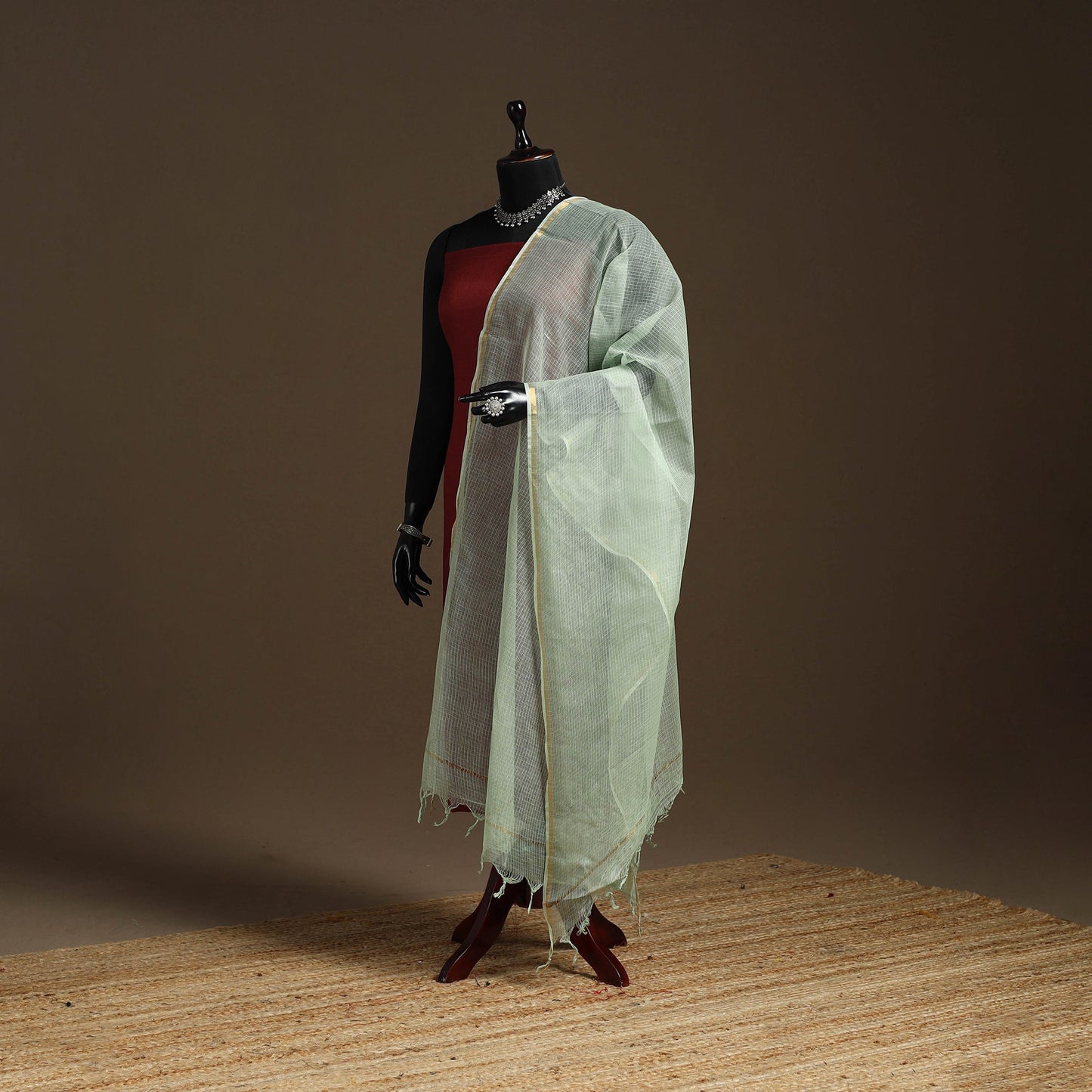 Plain cotton kota doria dupatta 24 - handcrafted