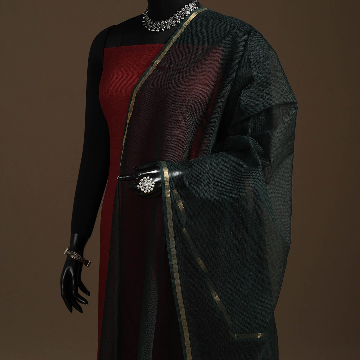 Plain cotton kota doria dupatta 26 - handcrafted