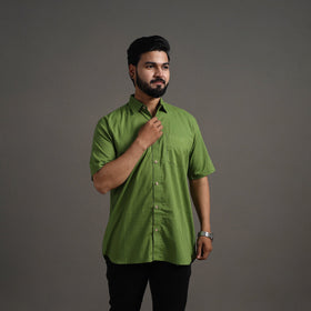 Green - Plain Cotton Men Half Sleeve Shirt 04