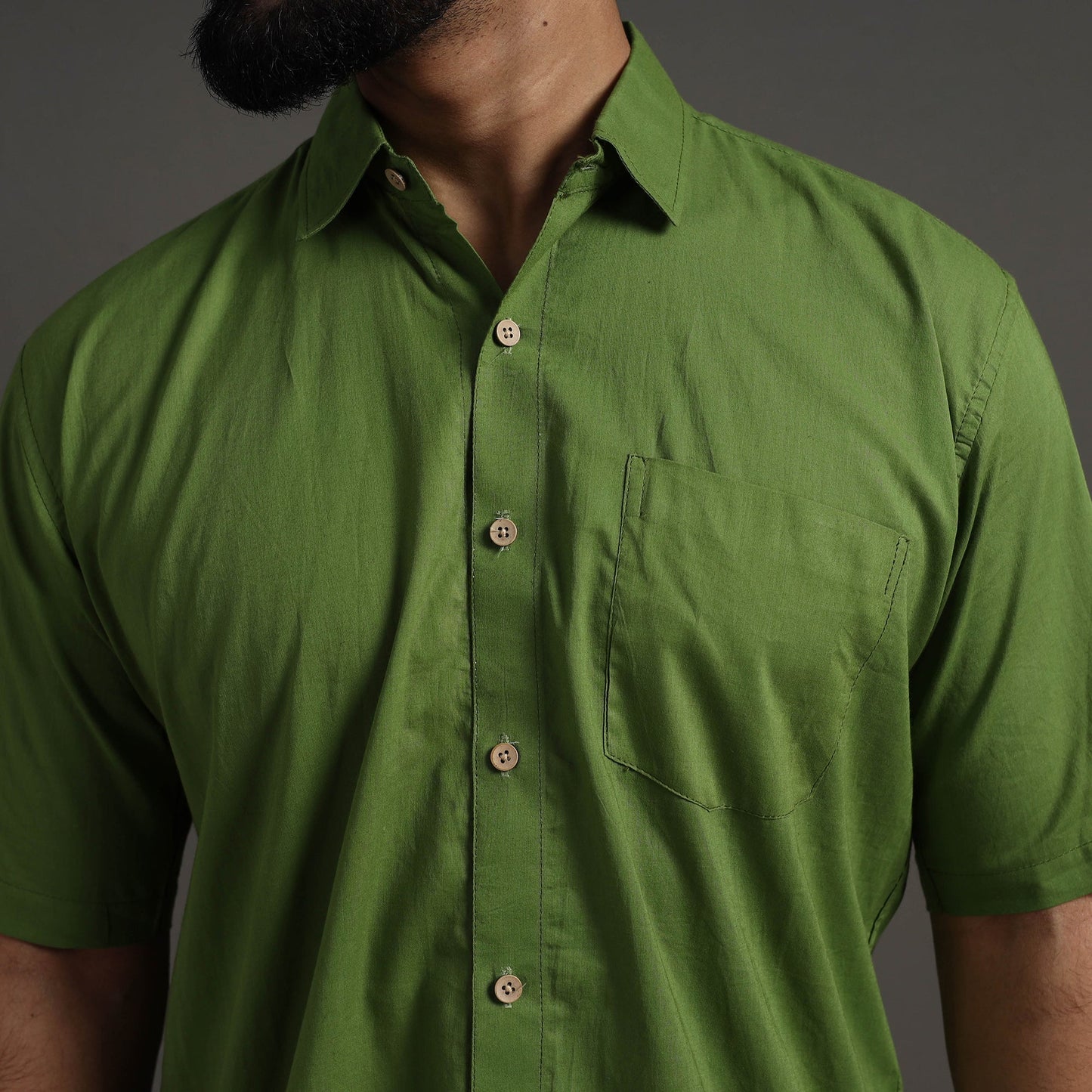 Green - Plain Cotton Men Half Sleeve Shirt 04