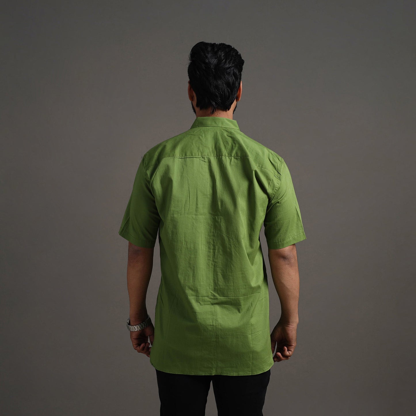 Green - Plain Cotton Men Half Sleeve Shirt 04