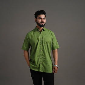 Green - Plain Cotton Men Half Sleeve Shirt 04