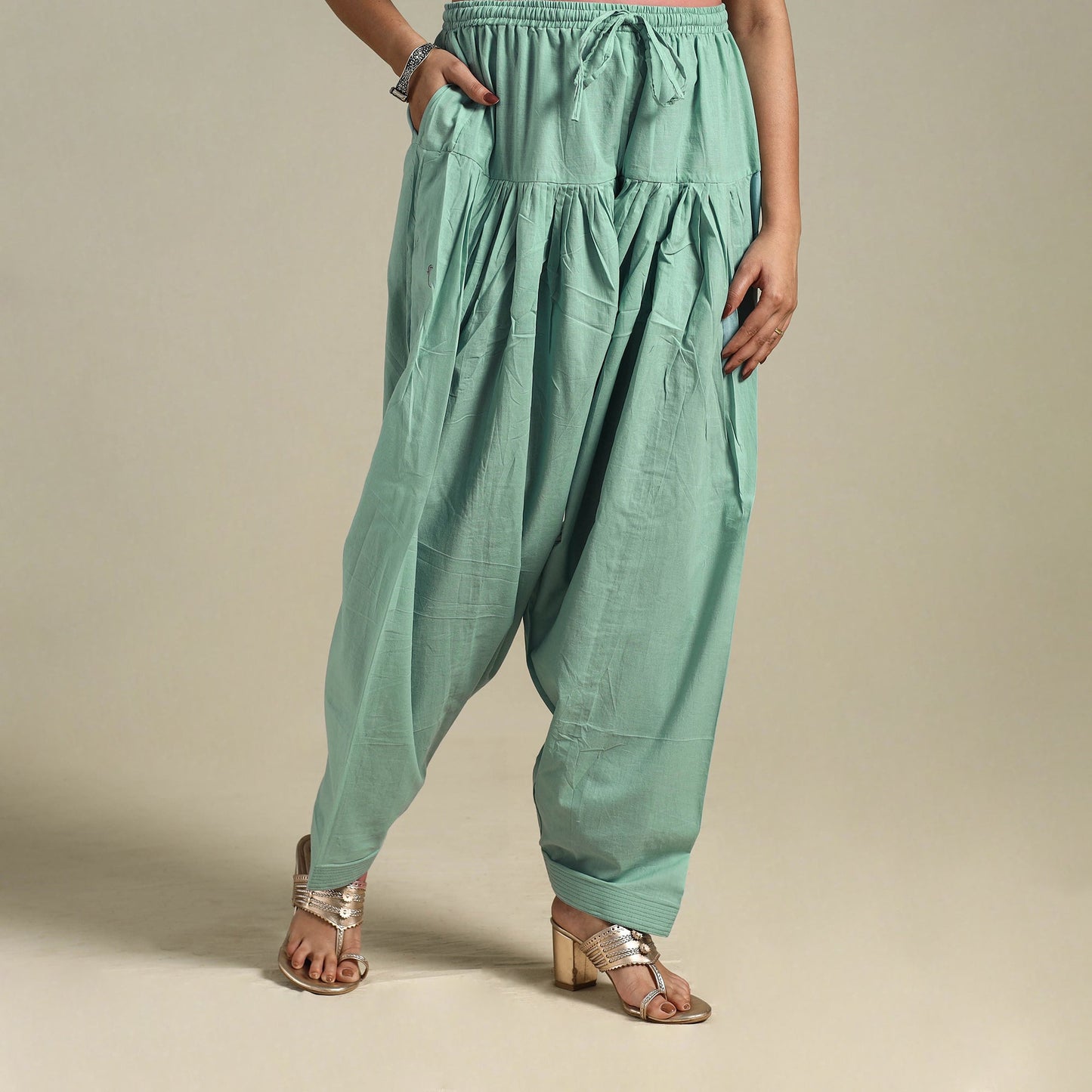 Green Plain Cotton Women Salwar