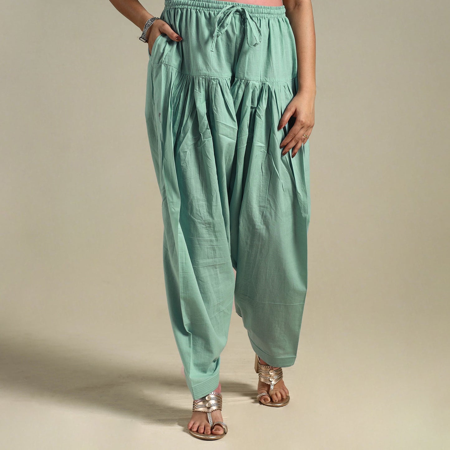 Green Plain Cotton Women Salwar