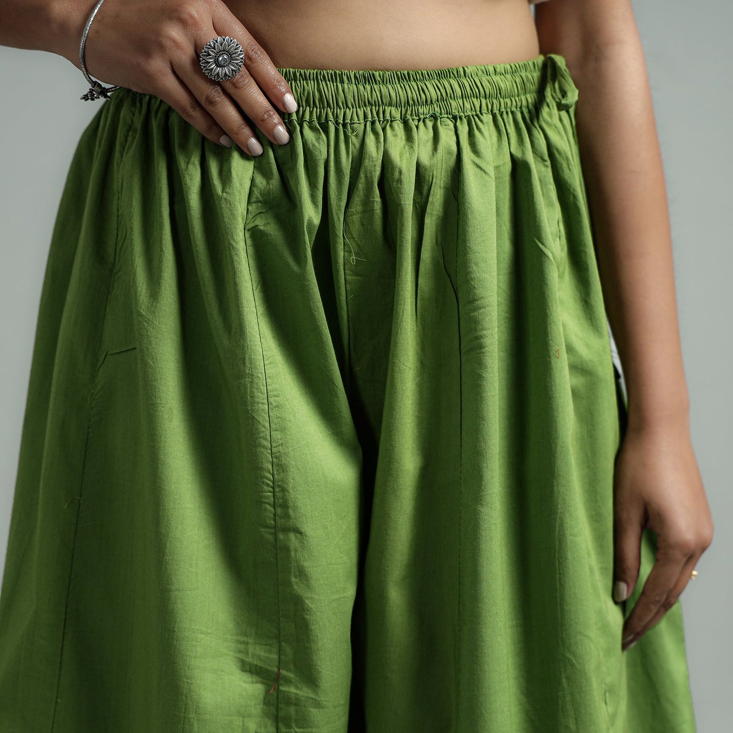 Green Plain Dyed Cotton Flared Palazzo Online at iTokri