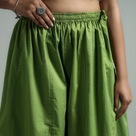 Green Plain Dyed Cotton Flared Palazzo Online at iTokri