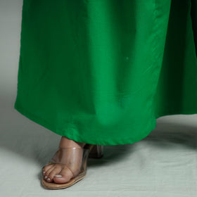 Buy Green - Plain Dyed Cotton Flared Palazzo Online 