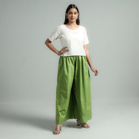 Green Plain Dyed Cotton Flared Palazzo Online at iTokri