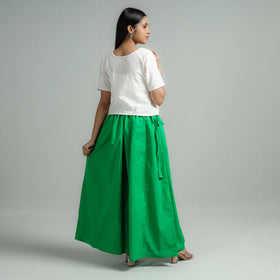 Buy Green - Plain Dyed Cotton Flared Palazzo Online 
