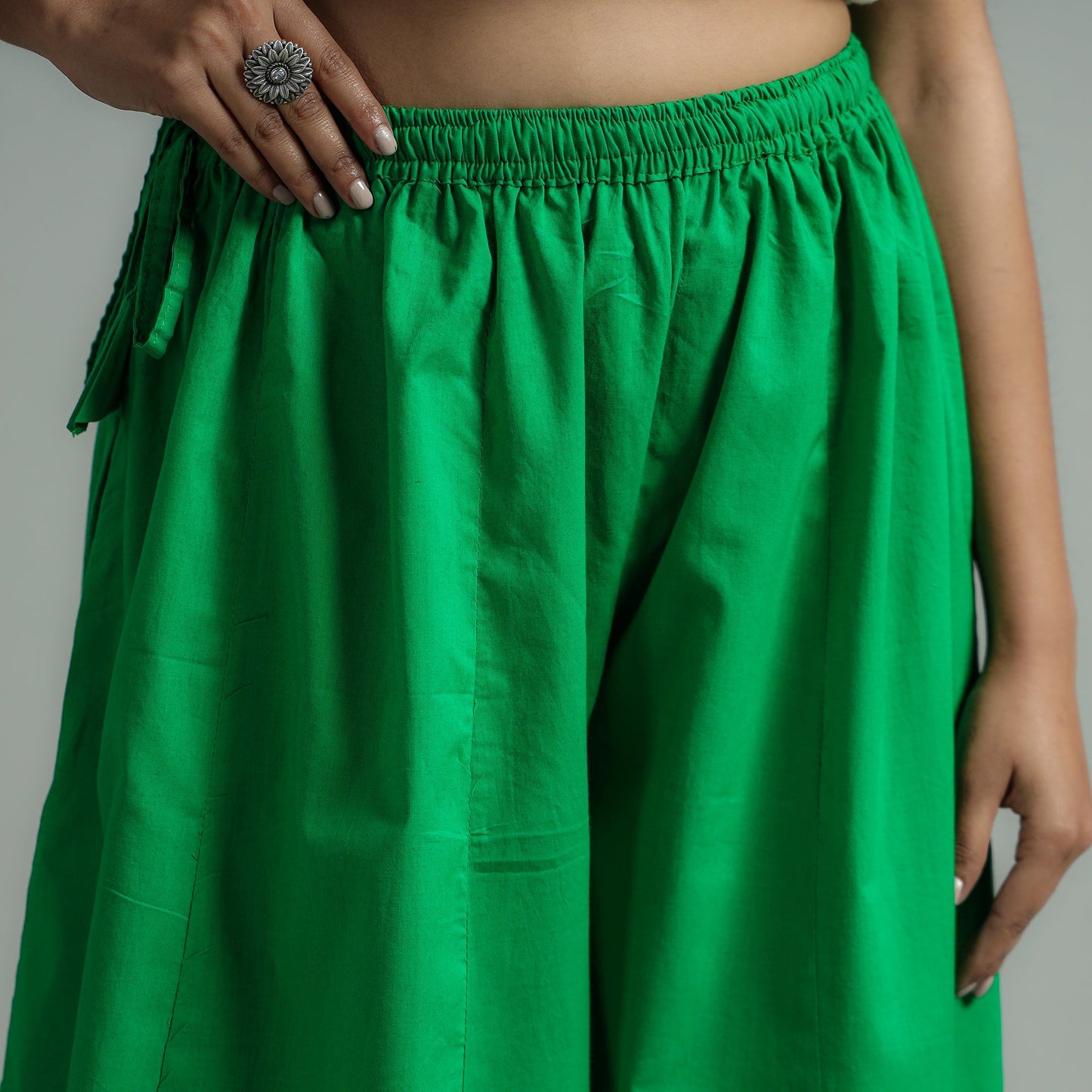 Buy Green - Plain Dyed Cotton Flared Palazzo Online 