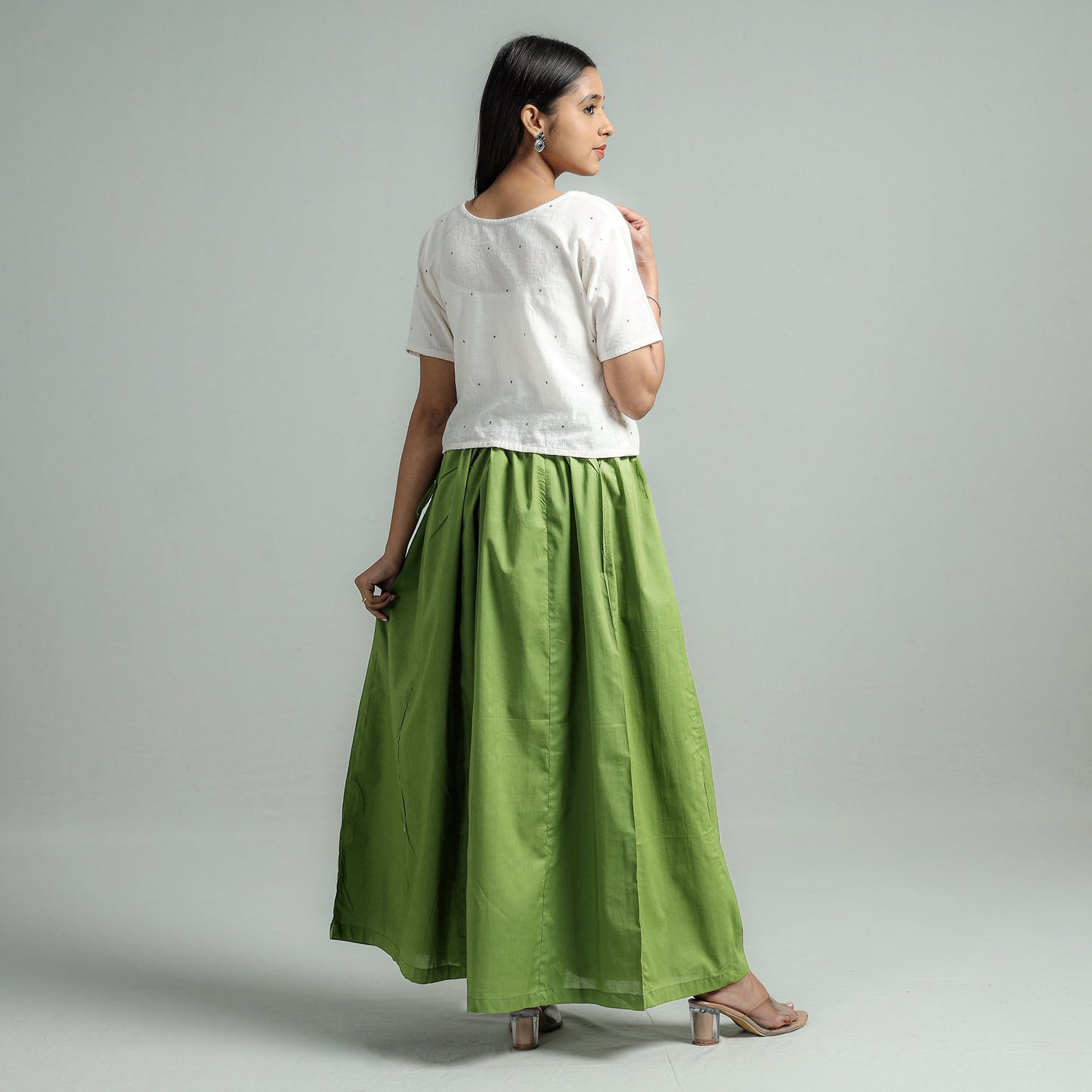 Green Plain Dyed Cotton Flared Palazzo Online at iTokri