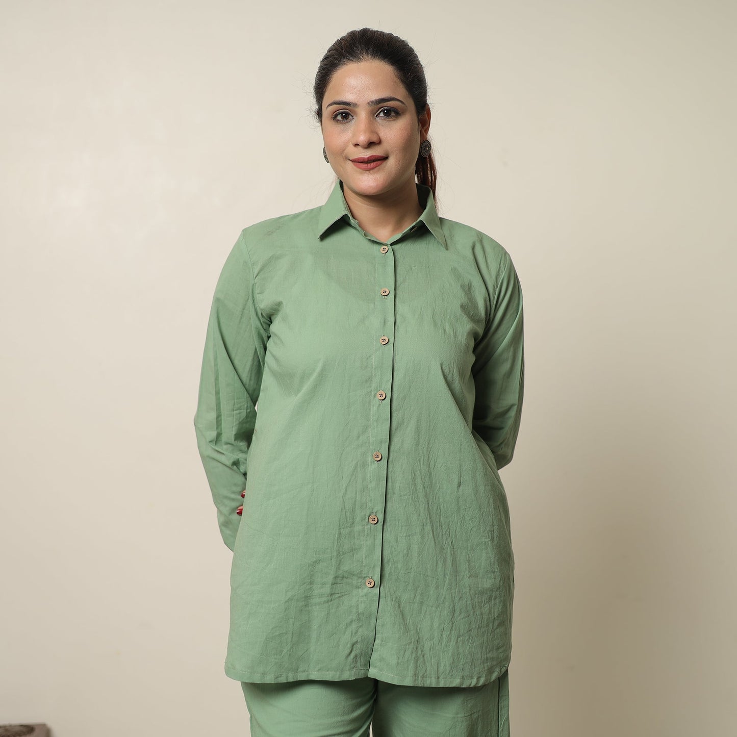 Green - plain dyed cotton co-ord set 06 - handcrafted