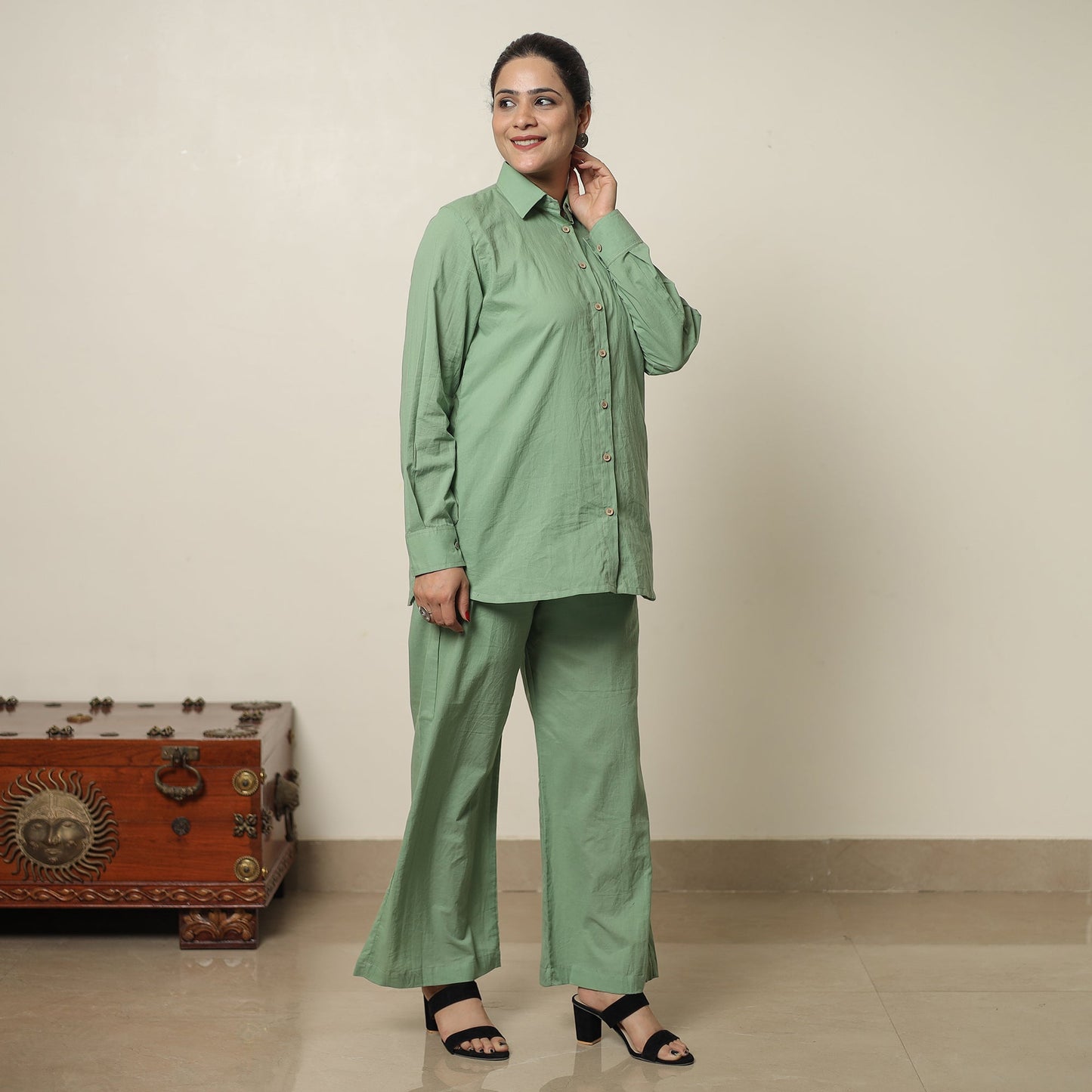 Green - plain dyed cotton co-ord set 06 - handcrafted