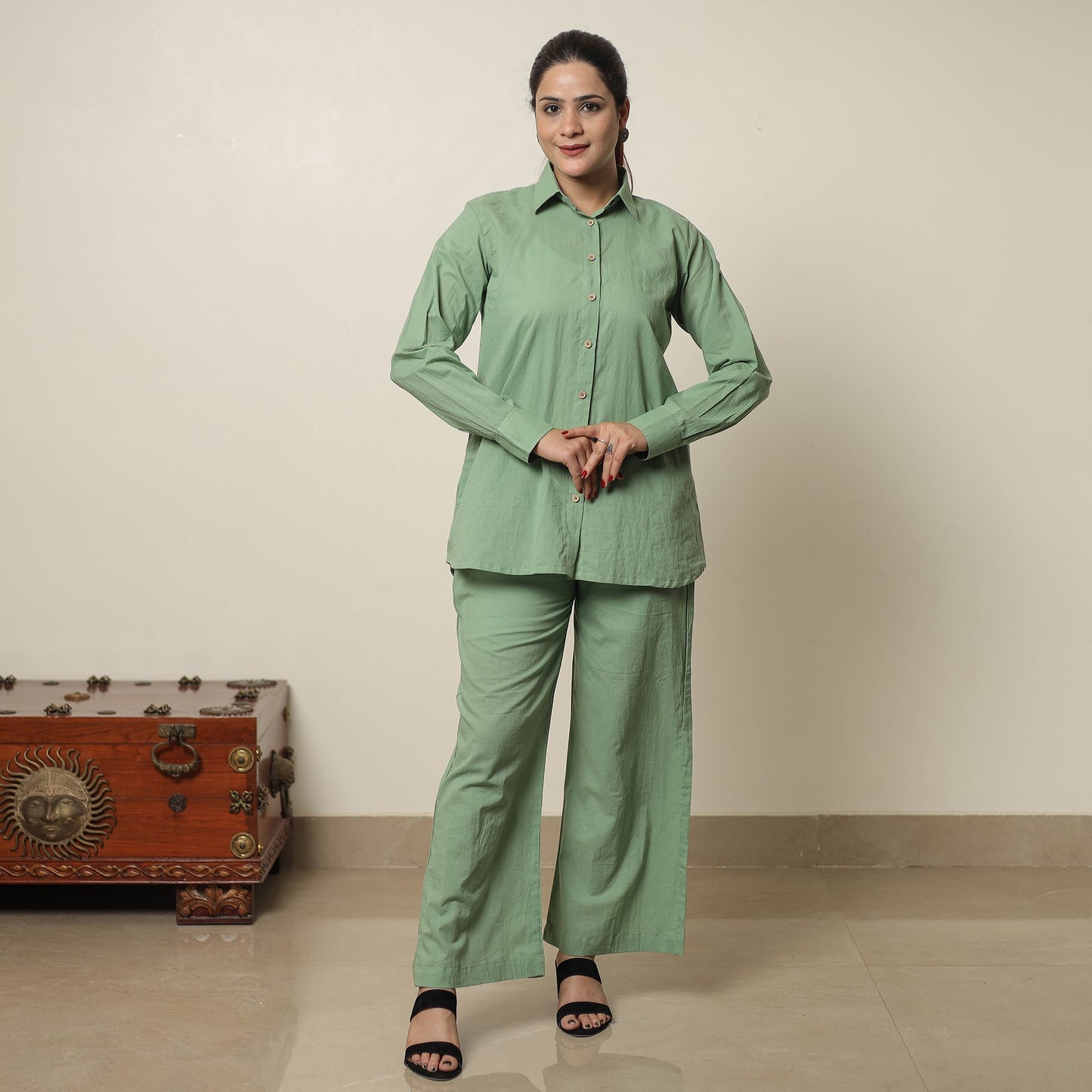 Green - plain dyed cotton co-ord set 06 - handcrafted