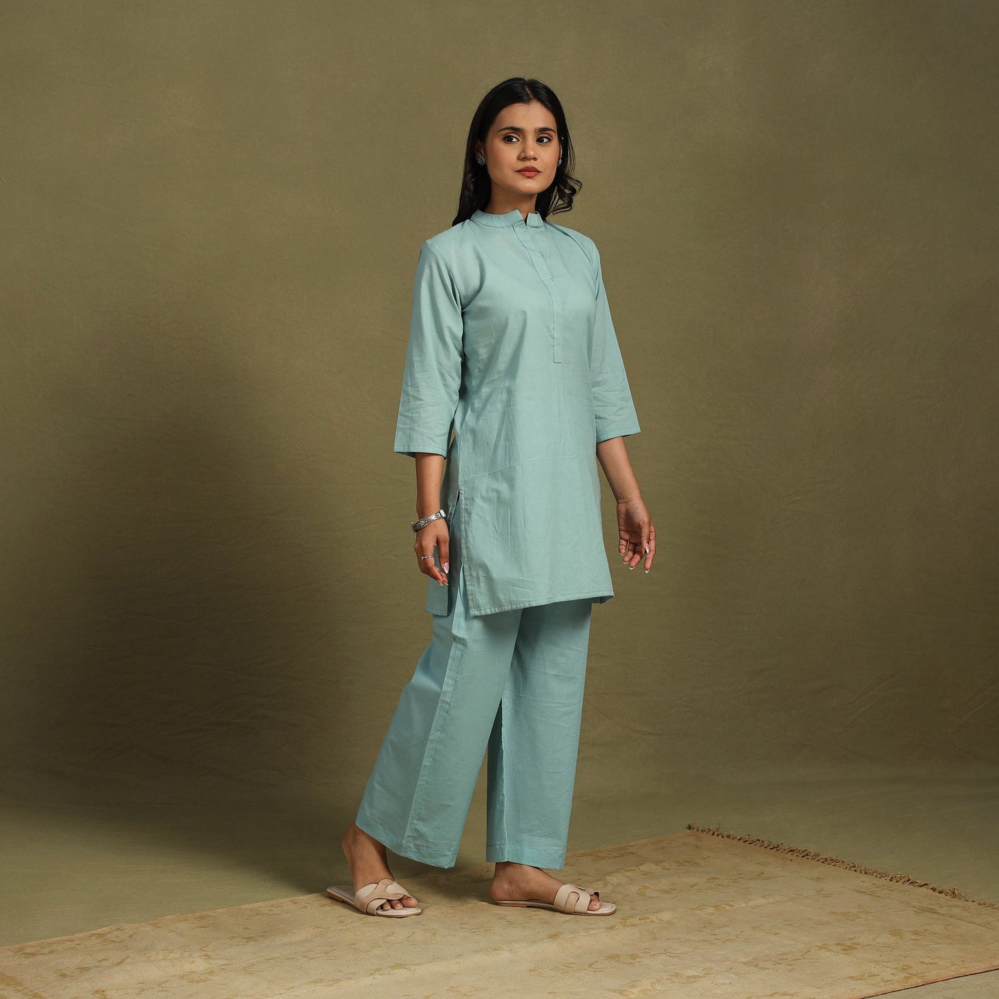 Green Plain Dyed Cotton Co-Ord Set