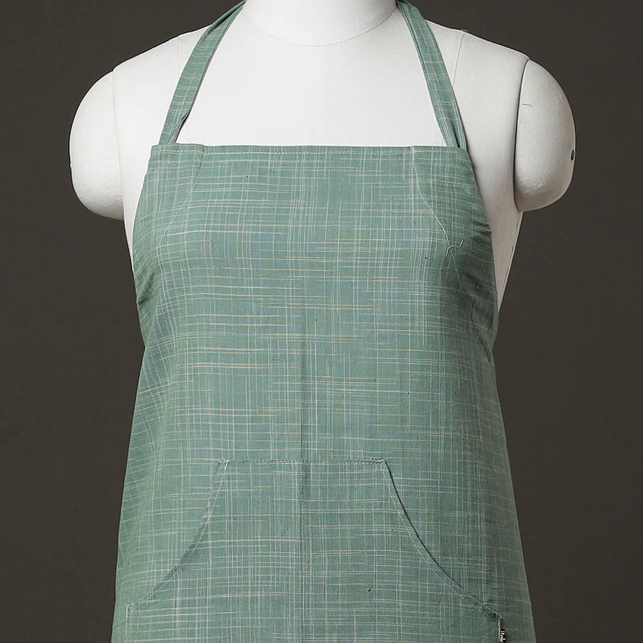 Green Plain Handloom Jhiri Cotton Apron with Pocket 