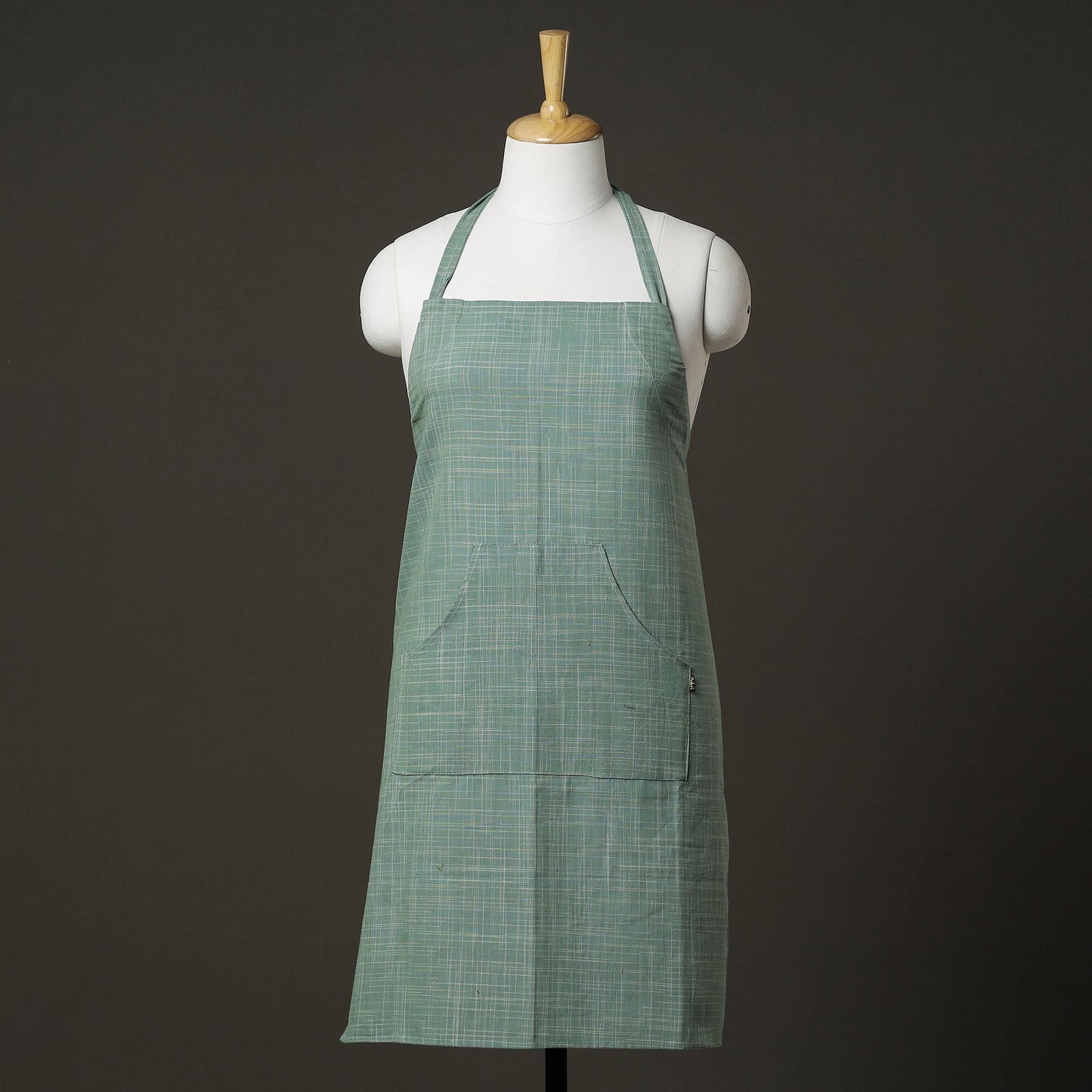Green Plain Handloom Jhiri Cotton Apron with Pocket 