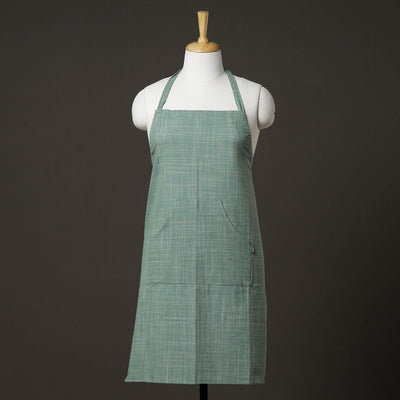 Green Plain Handloom Jhiri Cotton Apron with Pocket 