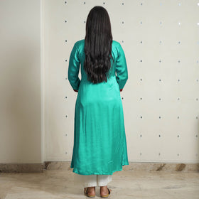 Green - plain modal silk a-line kurta with bandhani