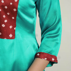 Green - plain modal silk a-line kurta with bandhani
