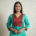 Green - plain modal silk a-line kurta with bandhani