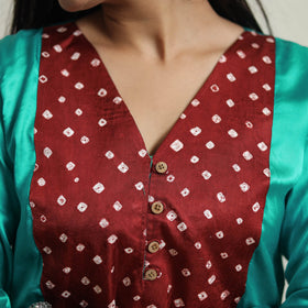 Green - plain modal silk a-line kurta with bandhani