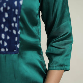 Green - plain modal silk straight kurta with bandhani
