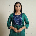 Green - plain modal silk straight kurta with bandhani