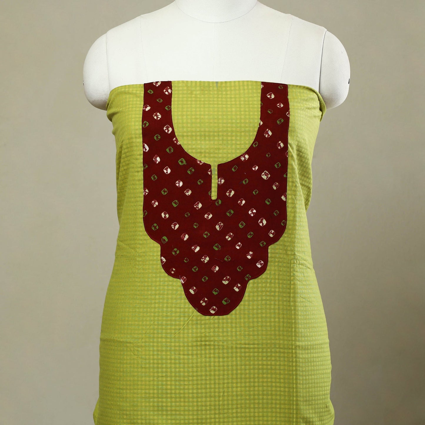 Buy Green Plain Patchwork Cotton Kurta Material