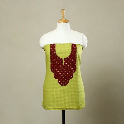 Buy Green Plain Patchwork Cotton Kurta Material