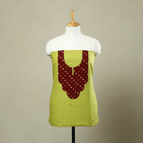 Buy Green Plain Patchwork Cotton Kurta Material