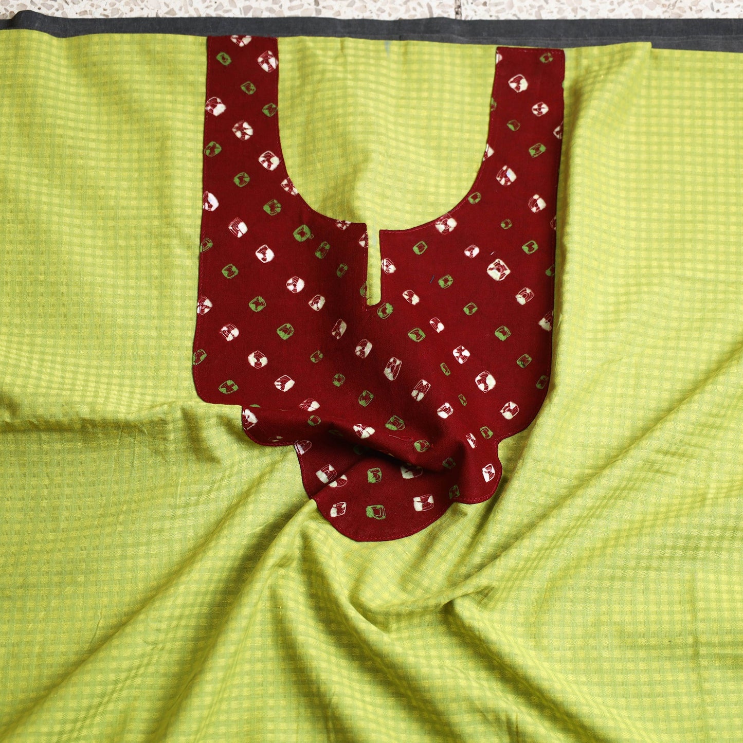 Buy Green Plain Patchwork Cotton Kurta Material