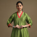 Buy Plain Solid Slub Silk Long Kurta for Women