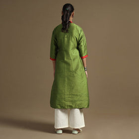Buy Plain Solid Slub Silk Long Kurta for Women