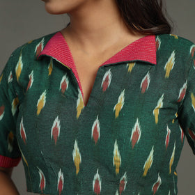Green - Pochampally Cotton Stitched Ikat Blouse 09