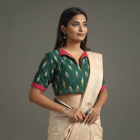 Green - Pochampally Cotton Stitched Ikat Blouse 09