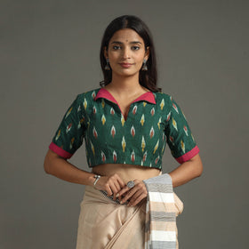 Green - Pochampally Cotton Stitched Ikat Blouse 09
