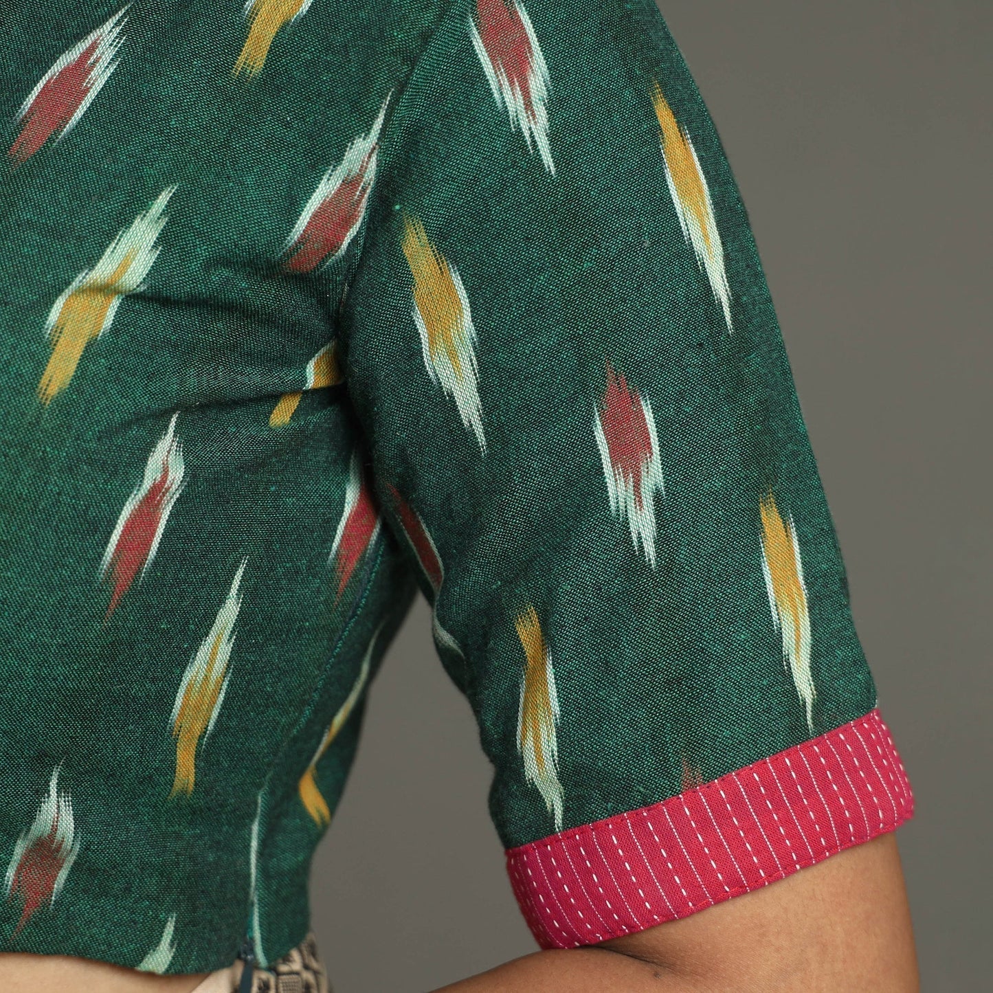 Green - Pochampally Cotton Stitched Ikat Blouse 09