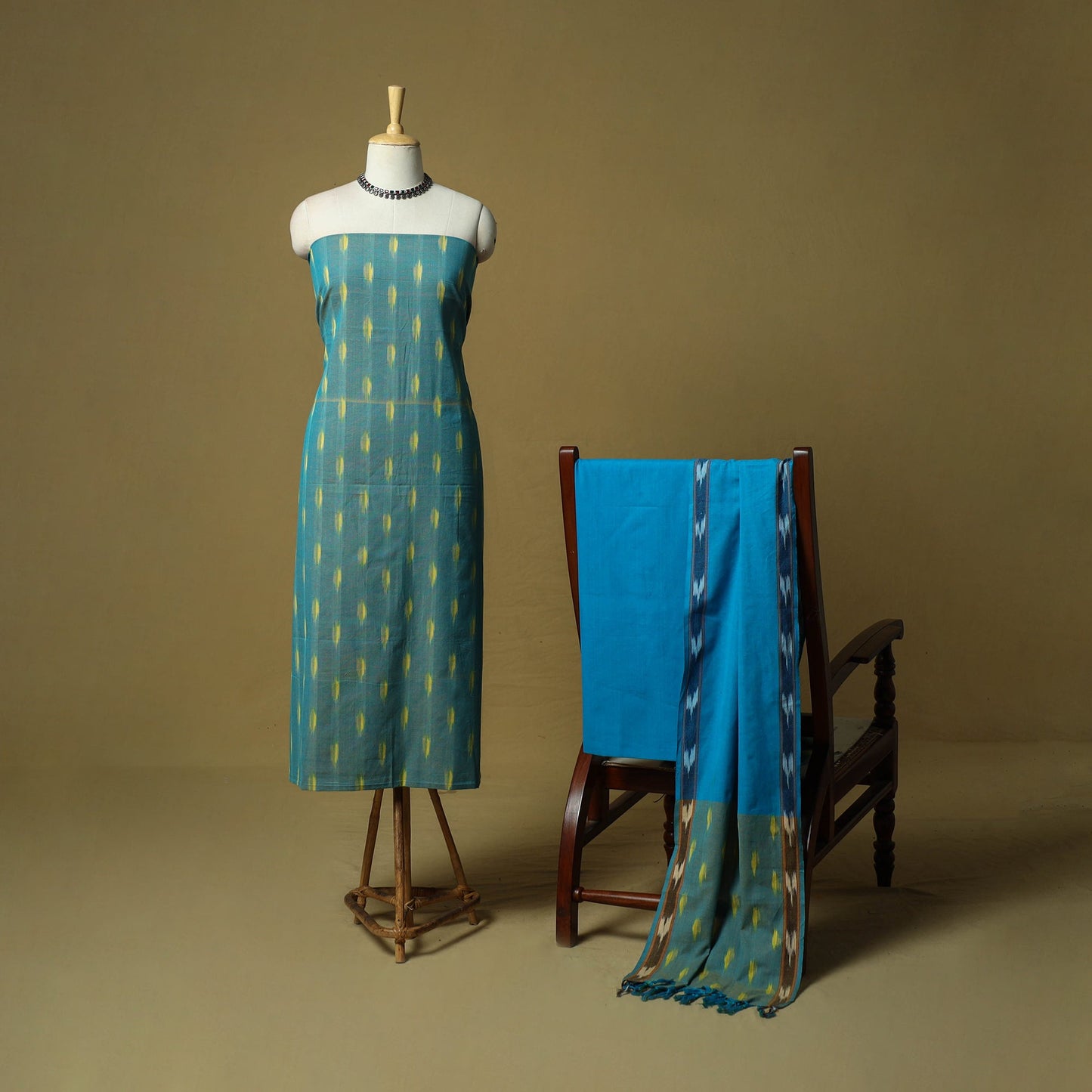 Pochampally ikat 3pc cotton unstitched dress material 37